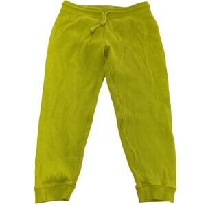 Zara Pants Womens Large Neon Green Yellow Waffle‎ Knit Drawstring Joggers
